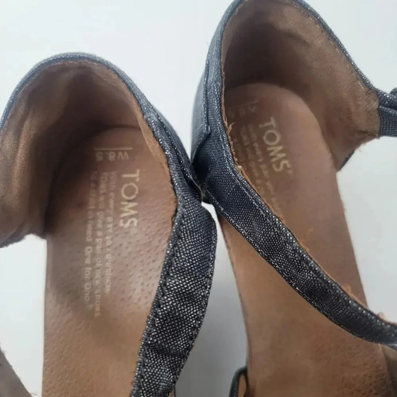 [TOMS] Sienna Iridescent  Black Denim Wedge Heel Sandals - 8.5 - Picture 9 of 11